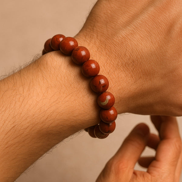 RED JASPER - 12mm Beads Bracelet with Natural Stone - Adjustable Bracelet