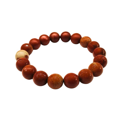 THE MEN THING Bead Bracelet RED JASPER - 12mm Beads Bracelet with Natural Stone - Adjustable Bracelet
