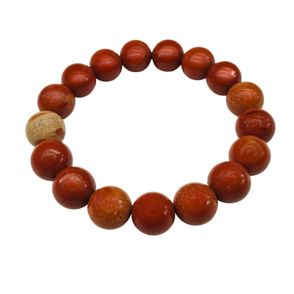 THE MEN THING Bead Bracelet RED JASPER - 12mm Beads Bracelet with Natural Stone - Adjustable Bracelet