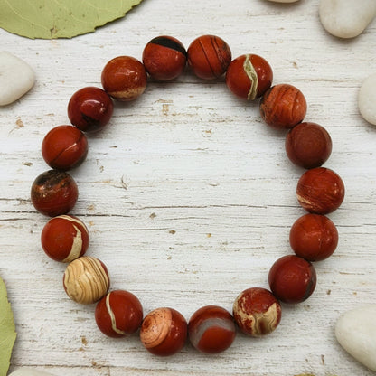 THE MEN THING Bead Bracelet RED JASPER - 12mm Beads Bracelet with Natural Stone - Adjustable Bracelet