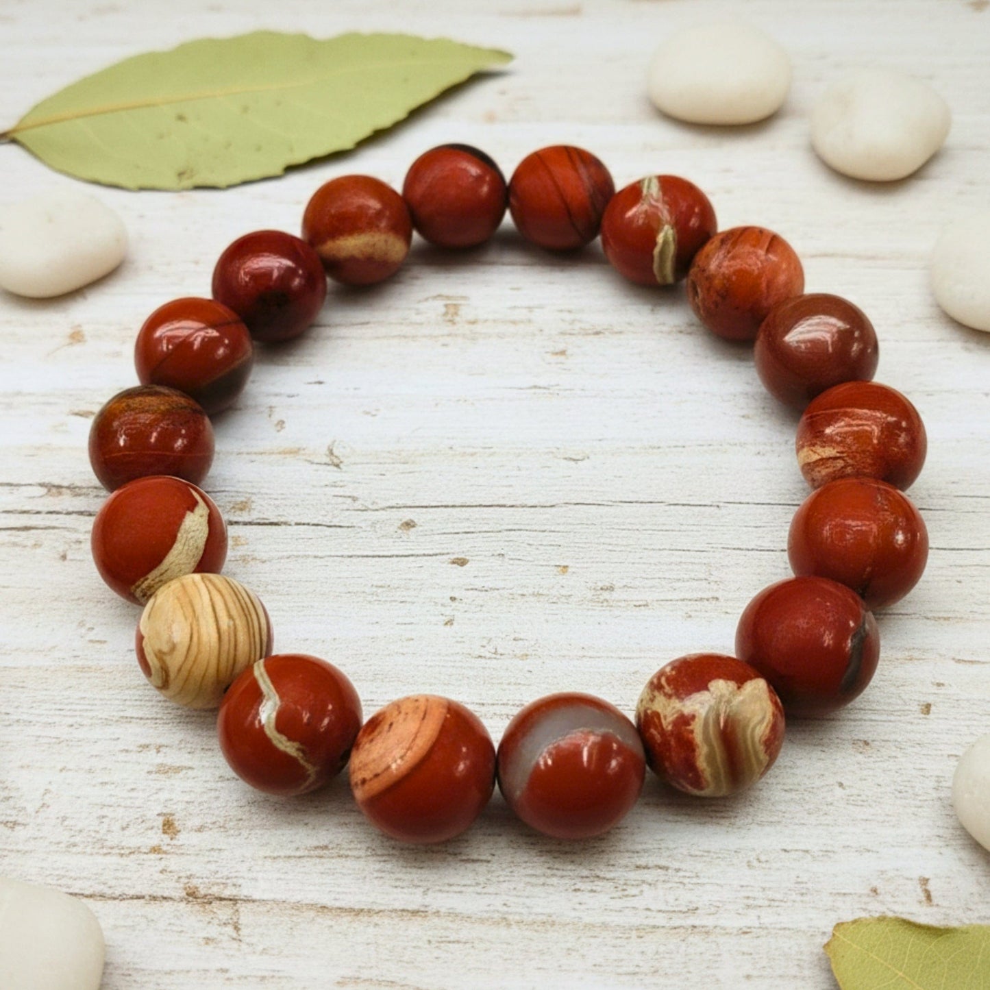 THE MEN THING Bead Bracelet RED JASPER - 12mm Beads Bracelet with Natural Stone - Adjustable Bracelet