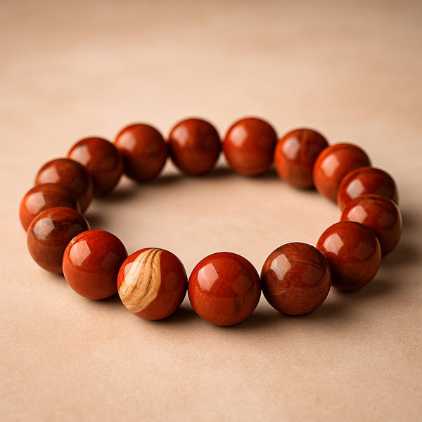 RED JASPER - 12mm Beads Bracelet with Natural Stone - Adjustable Bracelet