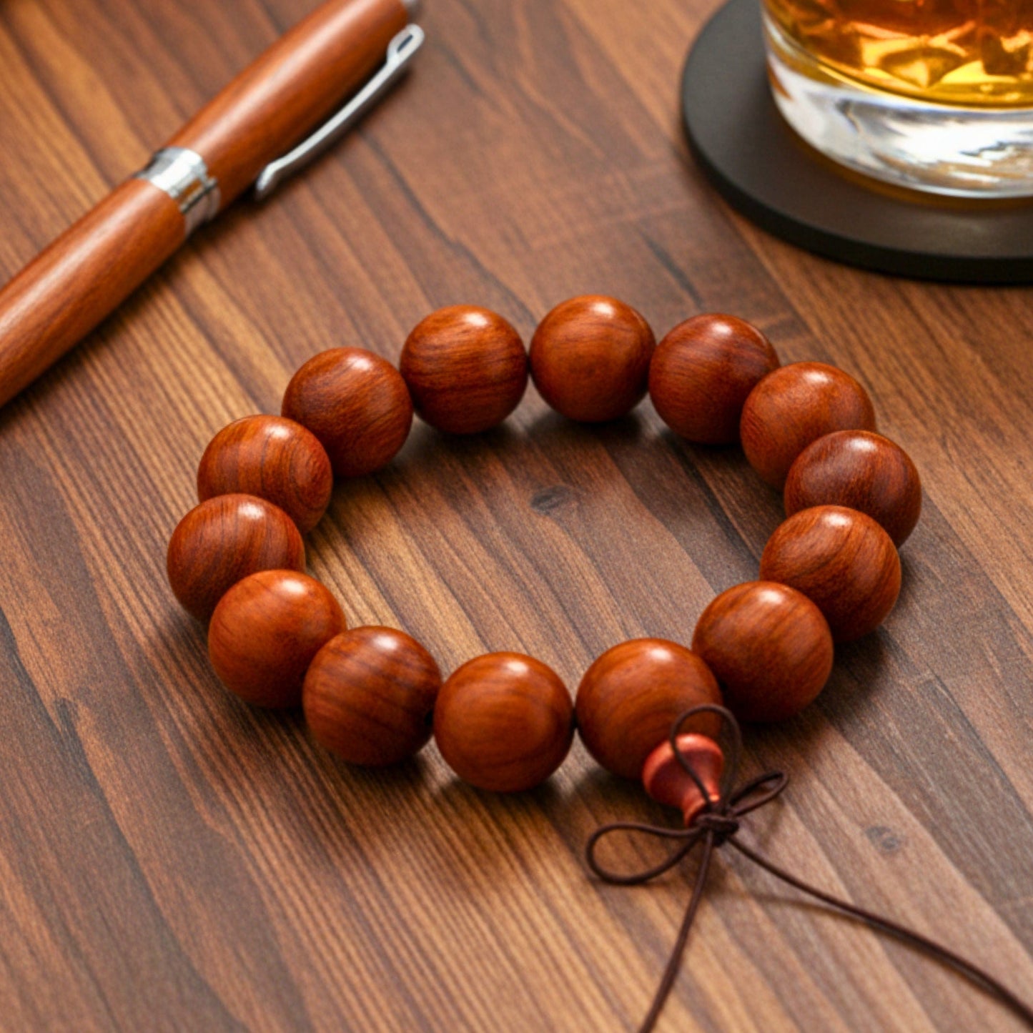 THE MEN THING Bead Bracelet ROVERE - 21mm Wooden Beads Bracelet with Natural Stone - Adjustable Bracelet