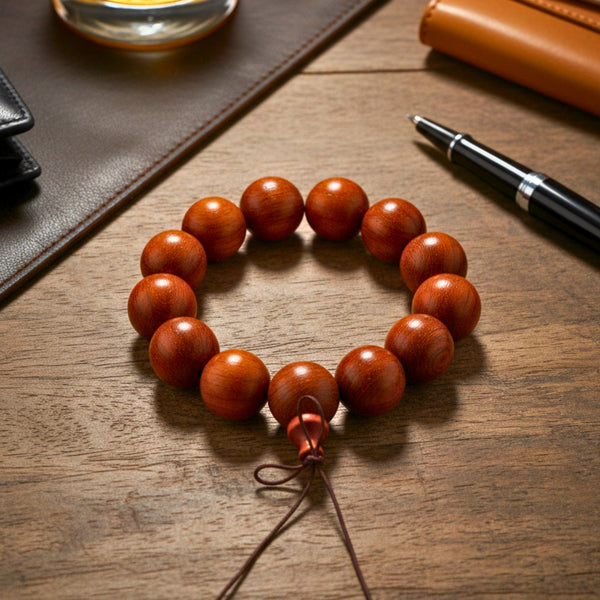 ROVERE - 21mm Wooden Beads Bracelet with Natural Stone - Adjustable Bracelet