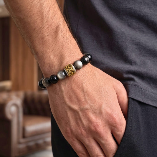 THE MEN THING Bead Bracelet ROYAL ONYX - 12mm Beads Bracelet with Natural Stone Adjustable Bracelet for Men & Boys
