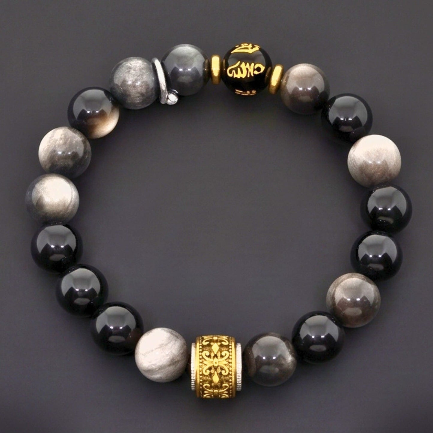 THE MEN THING Bead Bracelet ROYAL ONYX - 12mm Beads Bracelet with Natural Stone Adjustable Bracelet for Men & Boys