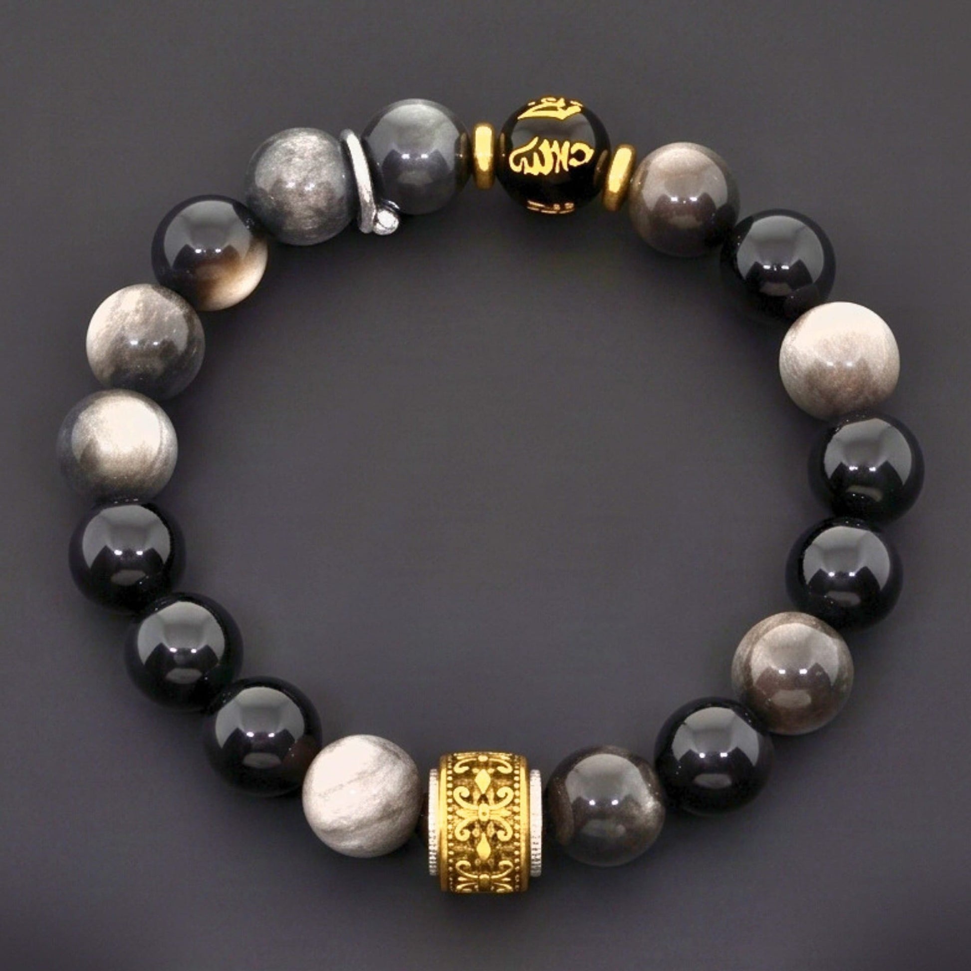 THE MEN THING Bead Bracelet ROYAL ONYX - 12mm Beads Bracelet with Natural Stone Adjustable Bracelet for Men & Boys