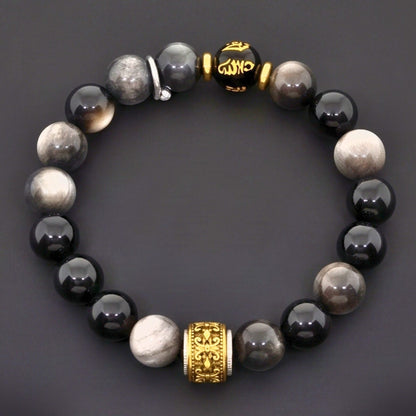THE MEN THING Bead Bracelet ROYAL ONYX - 12mm Beads Bracelet with Natural Stone Adjustable Bracelet for Men & Boys
