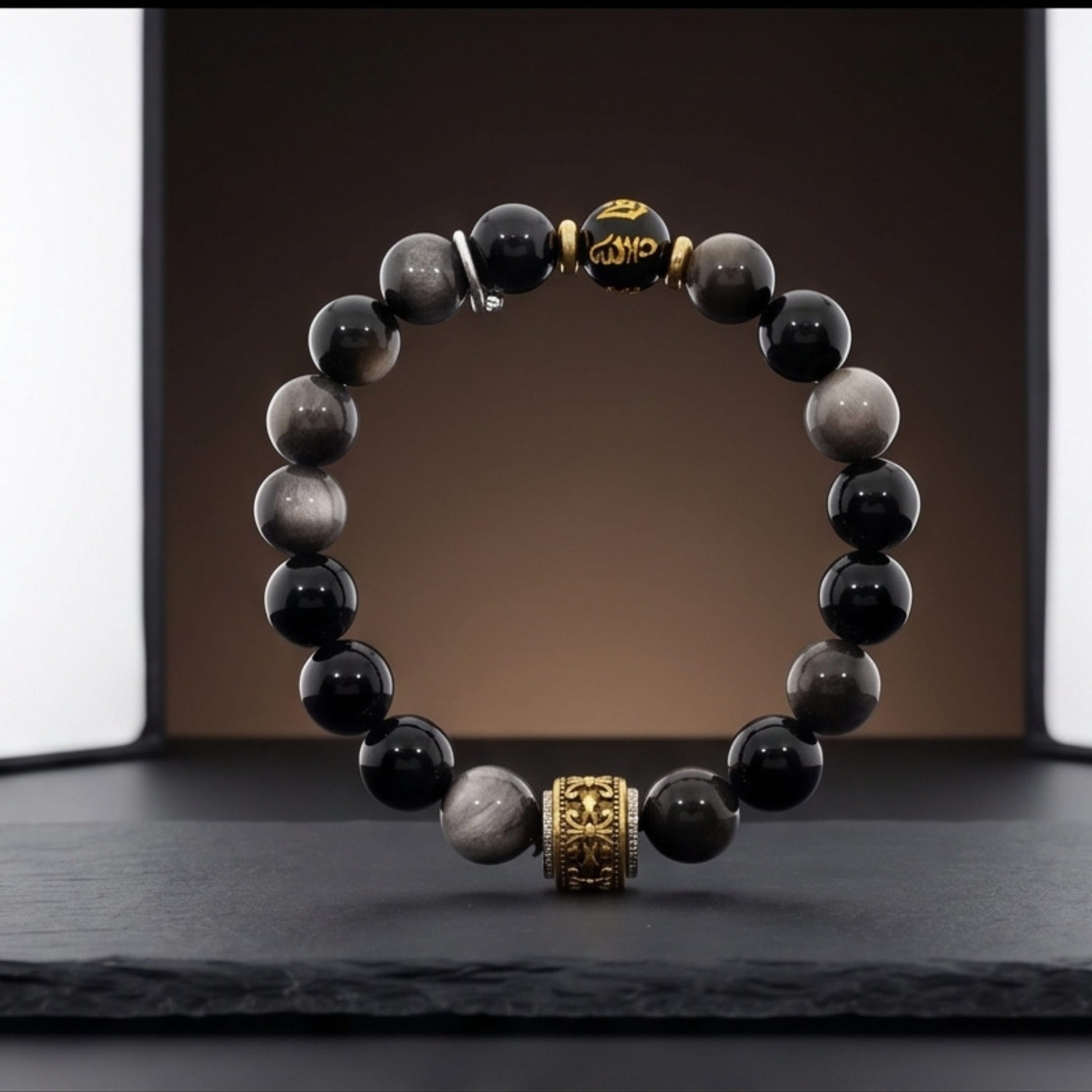 THE MEN THING Bead Bracelet ROYAL ONYX - 12mm Beads Bracelet with Natural Stone Adjustable Bracelet for Men & Boys
