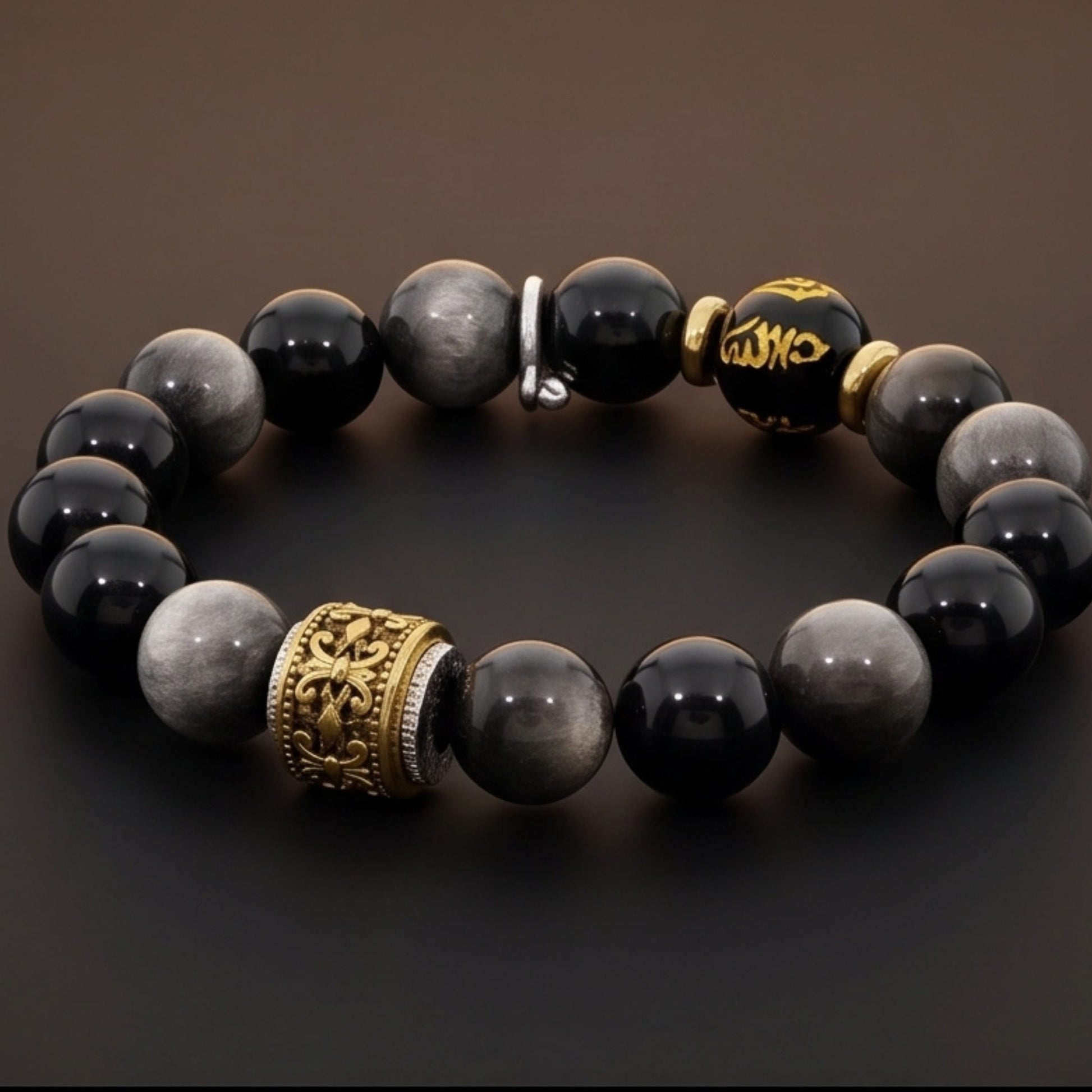 THE MEN THING Bead Bracelet ROYAL ONYX - 12mm Beads Bracelet with Natural Stone Adjustable Bracelet for Men & Boys