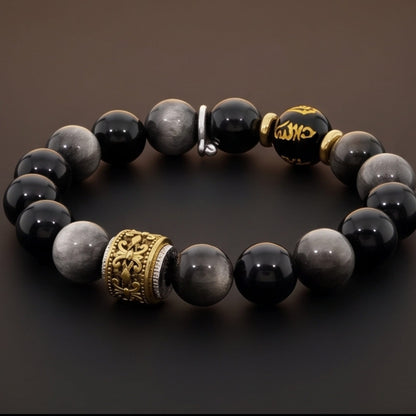 THE MEN THING Bead Bracelet ROYAL ONYX - 12mm Beads Bracelet with Natural Stone Adjustable Bracelet for Men & Boys