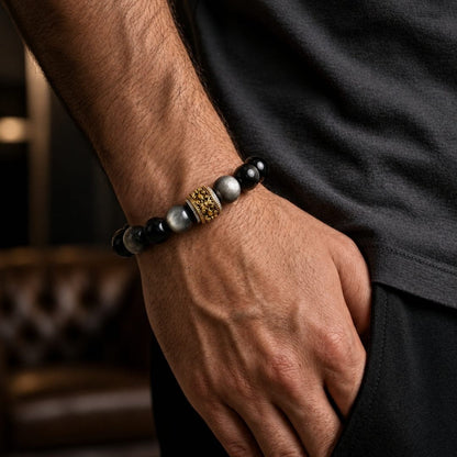 THE MEN THING Bead Bracelet ROYAL ONYX - 12mm Beads Bracelet with Natural Stone Adjustable Bracelet for Men & Boys