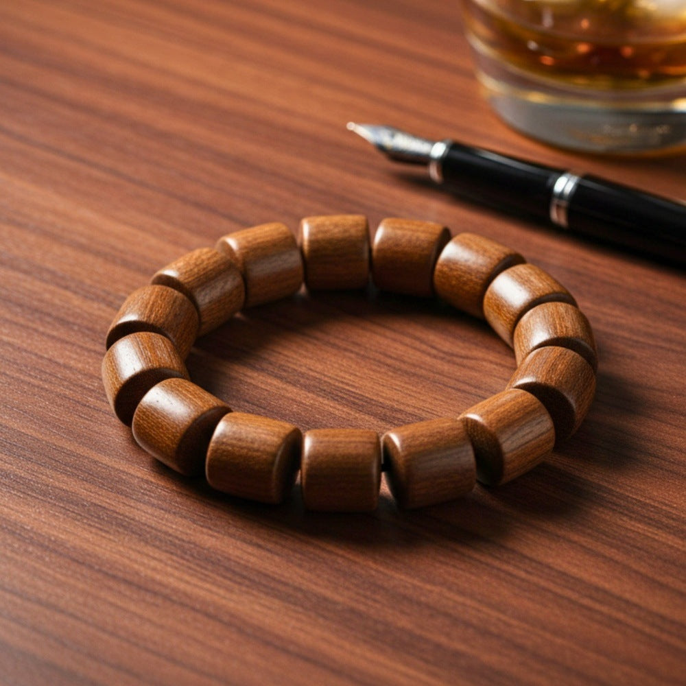 THE MEN THING Bead Bracelet RUGWOOD - 16mm Wooden Beads Bracelet with Natural Stone - Adjustable Bracelet