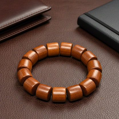 THE MEN THING Bead Bracelet RUGWOOD - 16mm Wooden Beads Bracelet with Natural Stone - Adjustable Bracelet