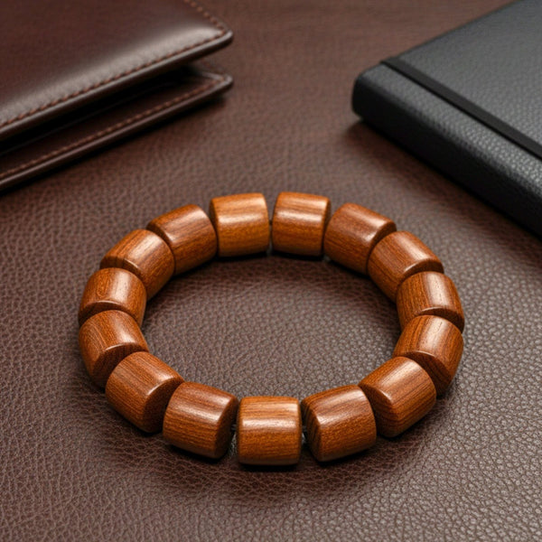 RUGWOOD - 16mm Wooden Beads Bracelet with Natural Stone - Adjustable Bracelet