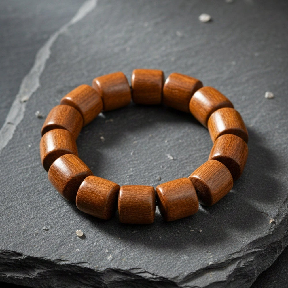 THE MEN THING Bead Bracelet RUGWOOD - 16mm Wooden Beads Bracelet with Natural Stone - Adjustable Bracelet