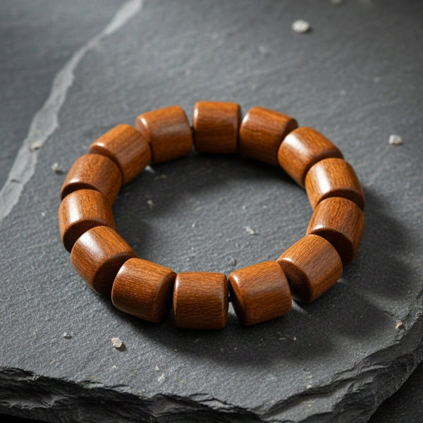 RUGWOOD - 16mm Wooden Beads Bracelet with Natural Stone - Adjustable Bracelet