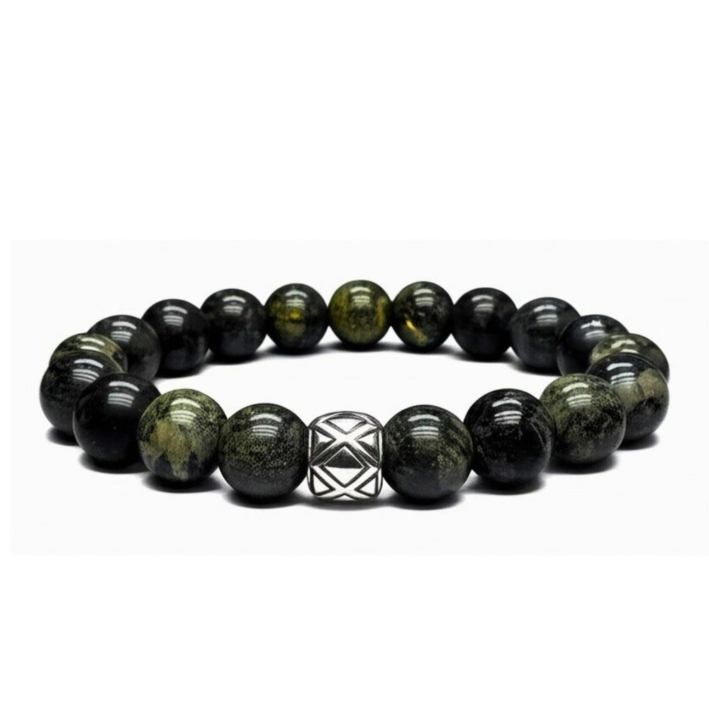THE MEN THING Bead Bracelet SERPENTINE ASCEND - 12mm Beads Bracelet with Natural Stone - Adjustable Bracelet