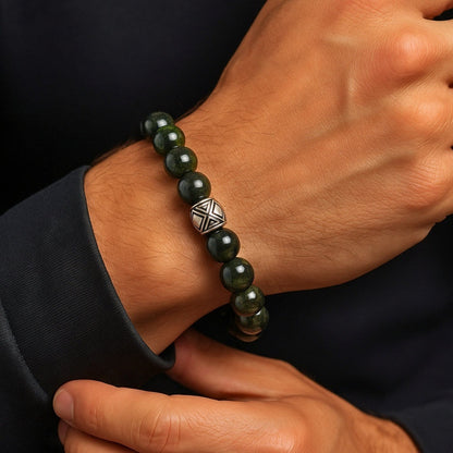 THE MEN THING Bead Bracelet SERPENTINE ASCEND - 12mm Beads Bracelet with Natural Stone - Adjustable Bracelet
