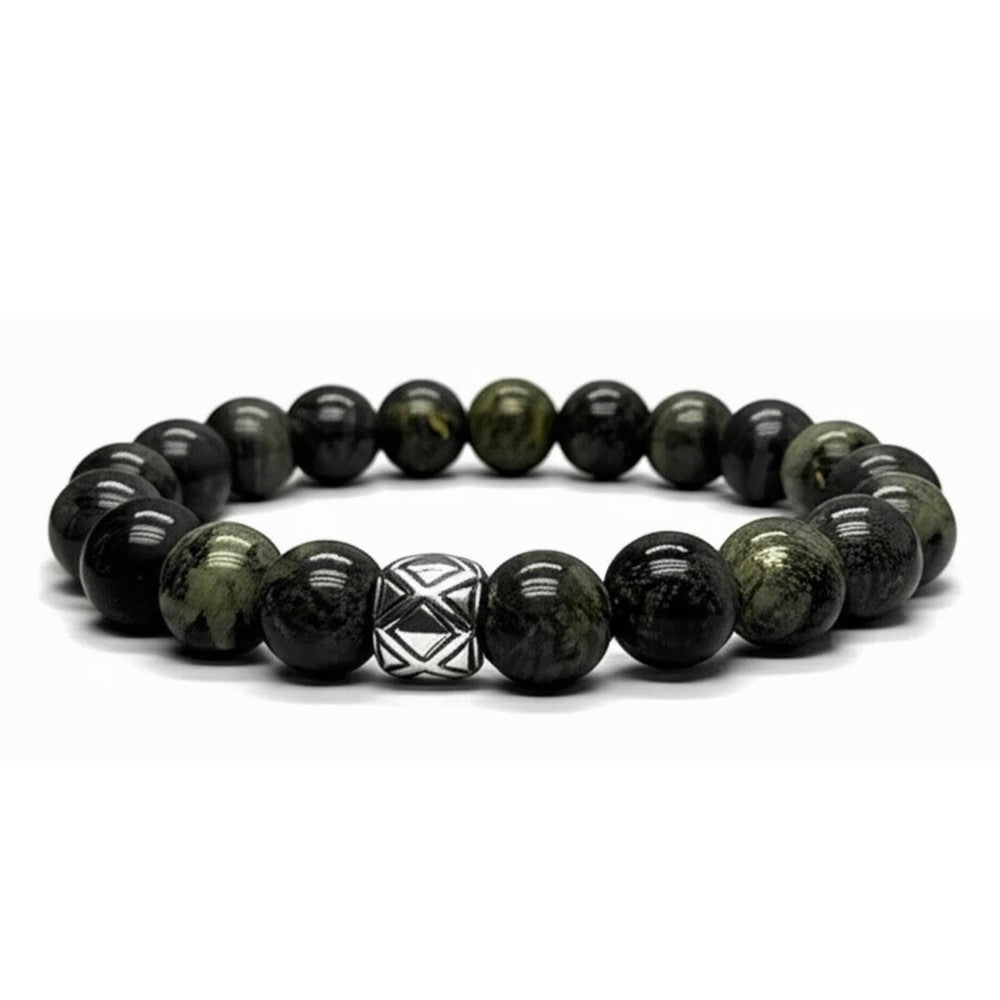 THE MEN THING Bead Bracelet SERPENTINE ASCEND - 12mm Beads Bracelet with Natural Stone - Adjustable Bracelet