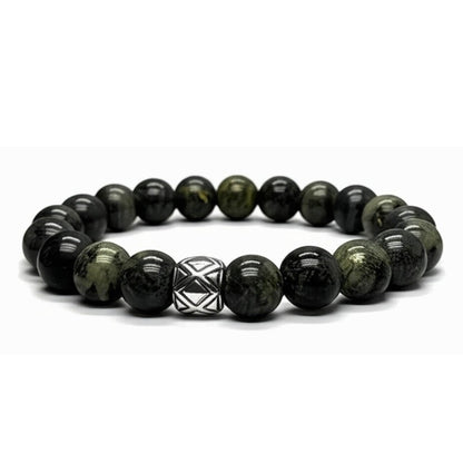 THE MEN THING Bead Bracelet SERPENTINE ASCEND - 12mm Beads Bracelet with Natural Stone - Adjustable Bracelet