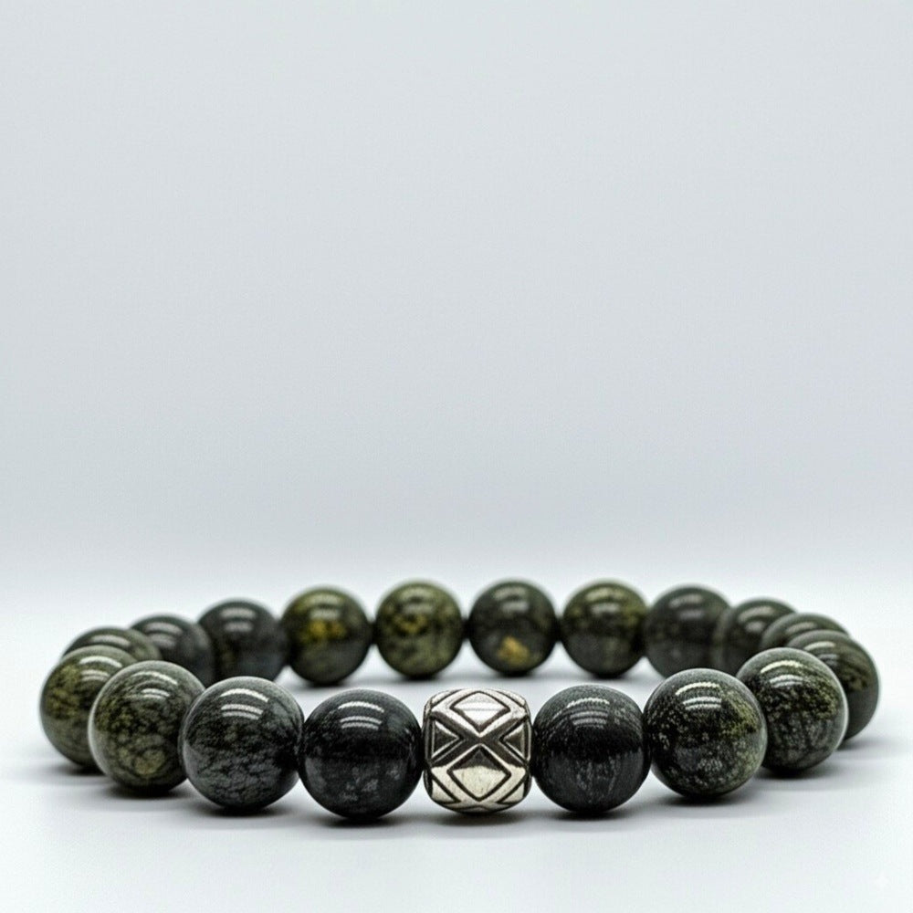 THE MEN THING Bead Bracelet SERPENTINE ASCEND - 12mm Beads Bracelet with Natural Stone - Adjustable Bracelet