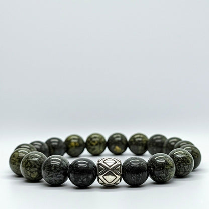 THE MEN THING Bead Bracelet SERPENTINE ASCEND - 12mm Beads Bracelet with Natural Stone - Adjustable Bracelet