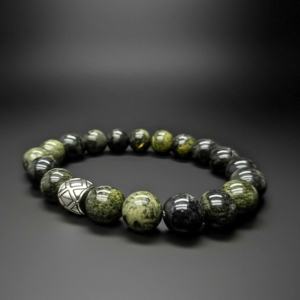 THE MEN THING Bead Bracelet SERPENTINE ASCEND - 12mm Beads Bracelet with Natural Stone - Adjustable Bracelet