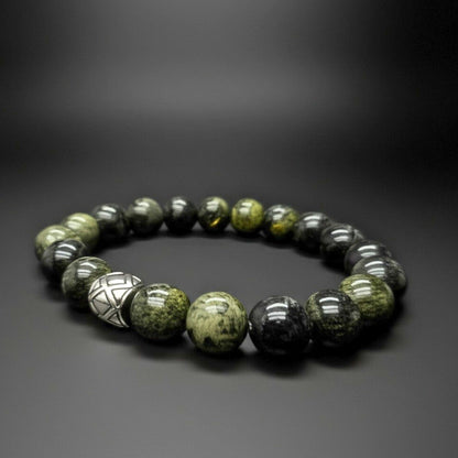 THE MEN THING Bead Bracelet SERPENTINE ASCEND - 12mm Beads Bracelet with Natural Stone - Adjustable Bracelet