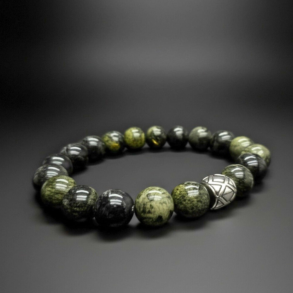 THE MEN THING Bead Bracelet SERPENTINE ASCEND - 12mm Beads Bracelet with Natural Stone - Adjustable Bracelet