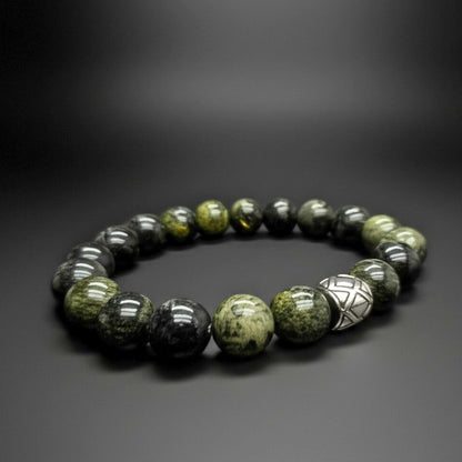 THE MEN THING Bead Bracelet SERPENTINE ASCEND - 12mm Beads Bracelet with Natural Stone - Adjustable Bracelet