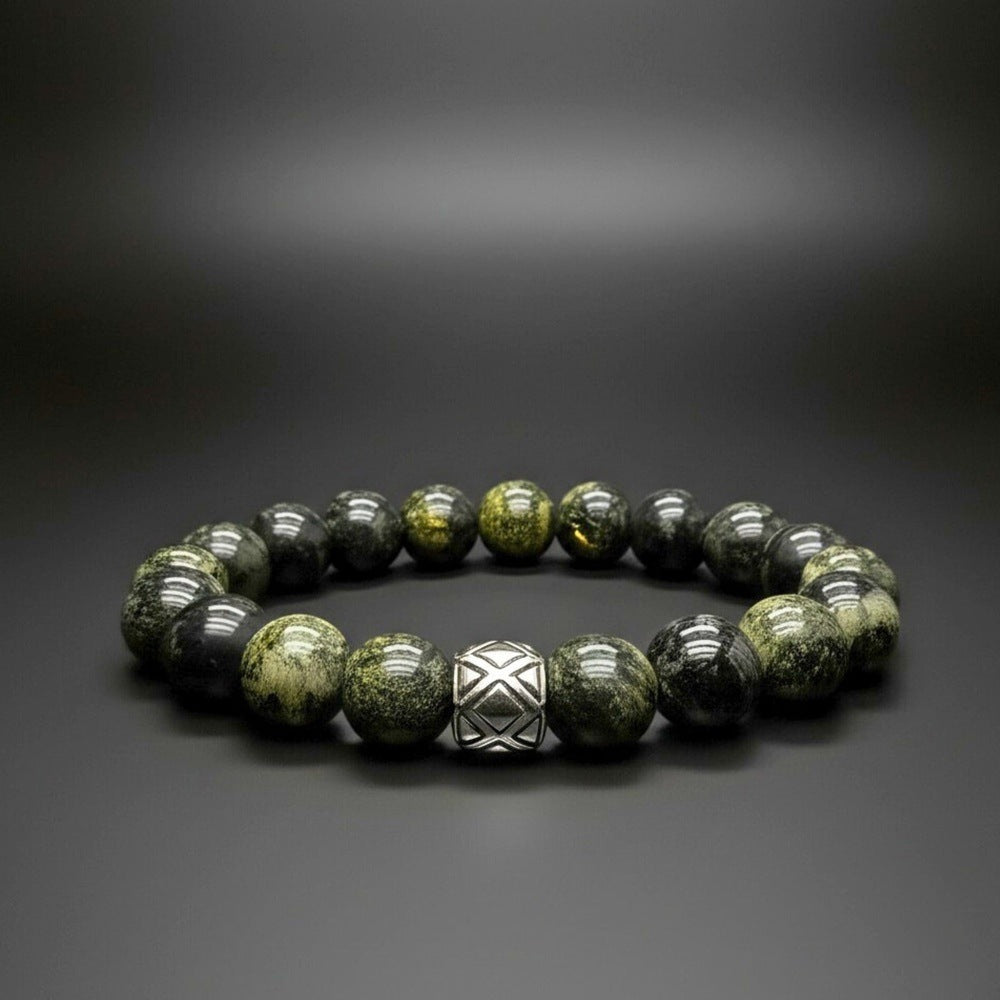 THE MEN THING Bead Bracelet SERPENTINE ASCEND - 12mm Beads Bracelet with Natural Stone - Adjustable Bracelet