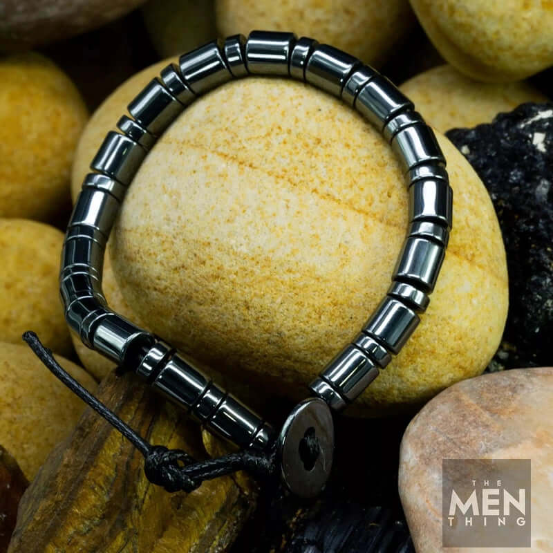 THE MEN THING Bead Bracelet SLEEK ITALY -Black Tone - Steel Bead Bracelet - Stretch Bracelet (8inch)