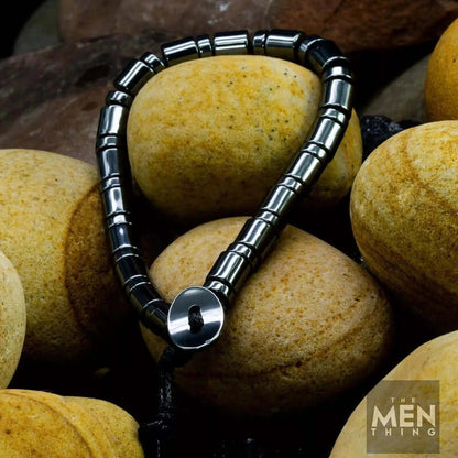 THE MEN THING Bead Bracelet SLEEK ITALY -Black Tone - Steel Bead Bracelet - Stretch Bracelet (8inch)