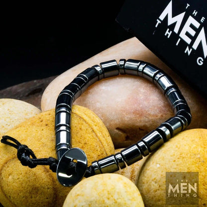 THE MEN THING Bead Bracelet SLEEK ITALY -Black Tone - Steel Bead Bracelet - Stretch Bracelet (8inch)