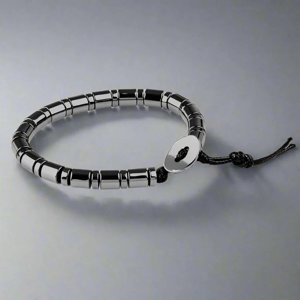 THE MEN THING Bead Bracelet SLEEK ITALY -Black Tone - Steel Bead Bracelet - Stretch Bracelet (8inch)
