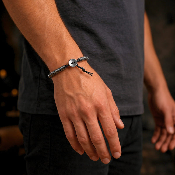 SLEEK ITALY -Black Tone - Steel Bead Bracelet - Stretch Bracelet (8inch)