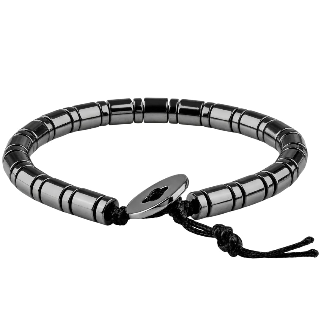 THE MEN THING Bead Bracelet SLEEK ITALY -Black Tone - Steel Bead Bracelet - Stretch Bracelet (8inch)