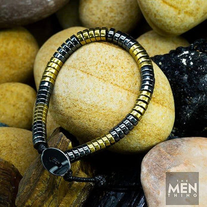 THE MEN THING Bead Bracelet SLEEK ITALY - Gold & Silver Tone - Steel Bead Bracelet - Stretch Bracelet (8inch)