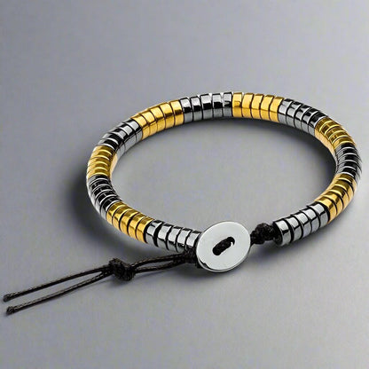 THE MEN THING Bead Bracelet SLEEK ITALY - Gold & Silver Tone - Steel Bead Bracelet - Stretch Bracelet (8inch)