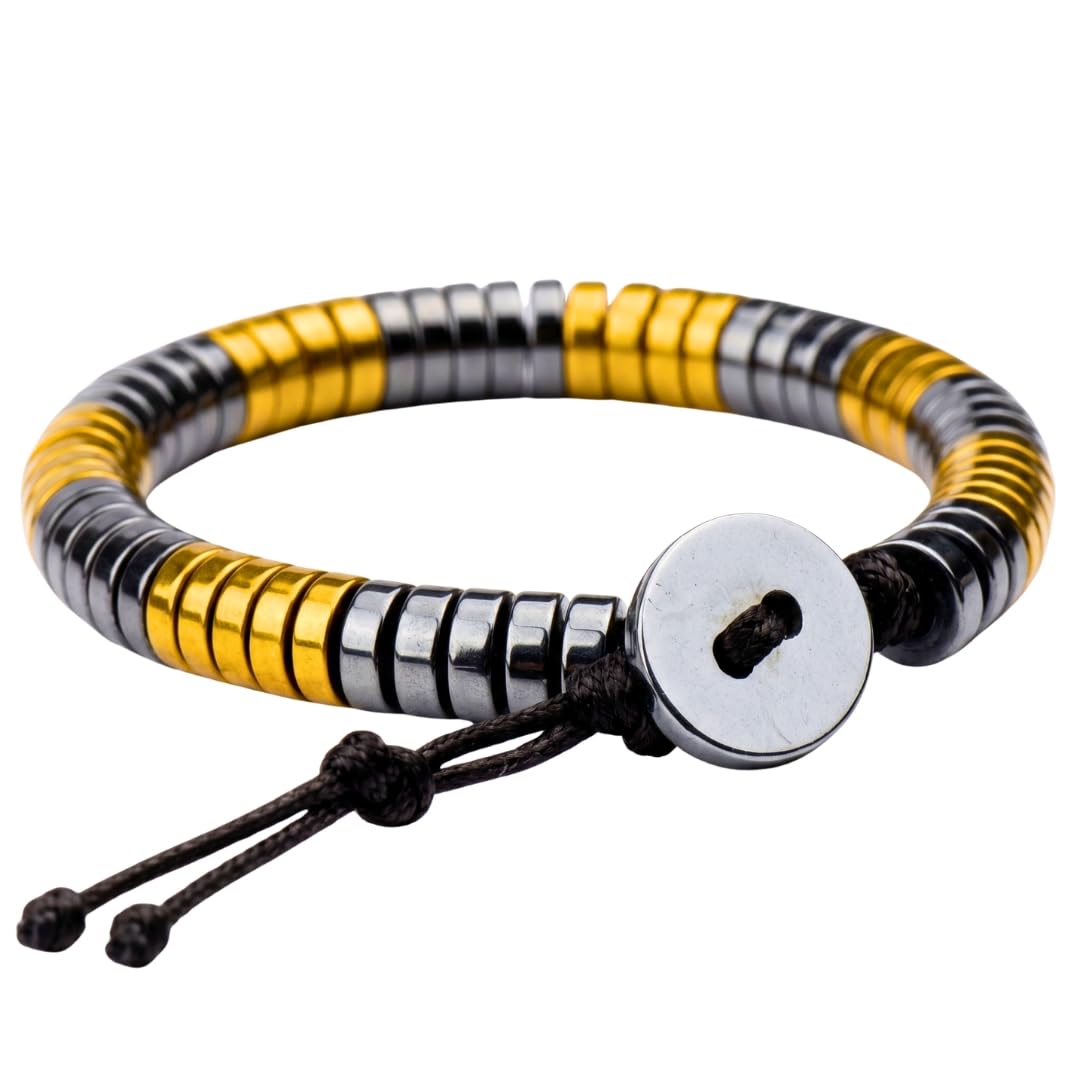 THE MEN THING Bead Bracelet SLEEK ITALY - Gold & Silver Tone - Steel Bead Bracelet - Stretch Bracelet (8inch)