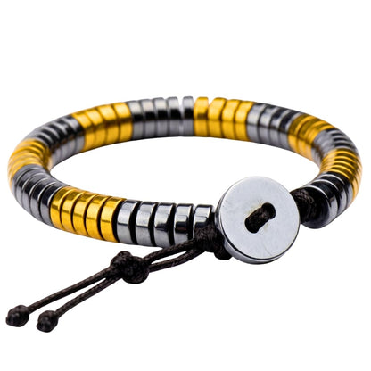 THE MEN THING Bead Bracelet SLEEK ITALY - Gold & Silver Tone - Steel Bead Bracelet - Stretch Bracelet (8inch)