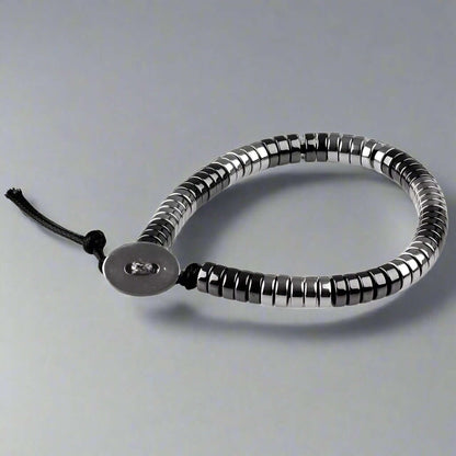 THE MEN THING Bead Bracelet SLEEK ITALY - Silver & Black Tone - Steel Bead Bracelet - Stretch Bracelet (8inch)