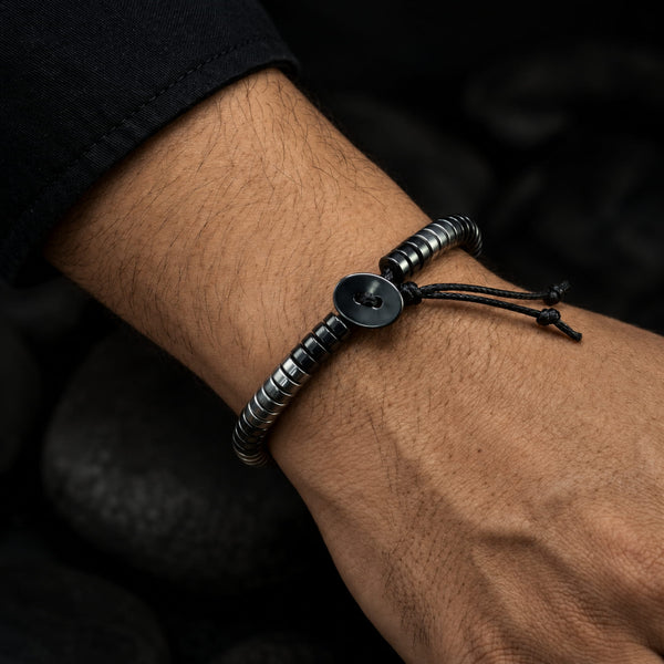SLEEK ITALY - Silver & Black Tone - Steel Bead Bracelet - Stretch Bracelet (8inch)