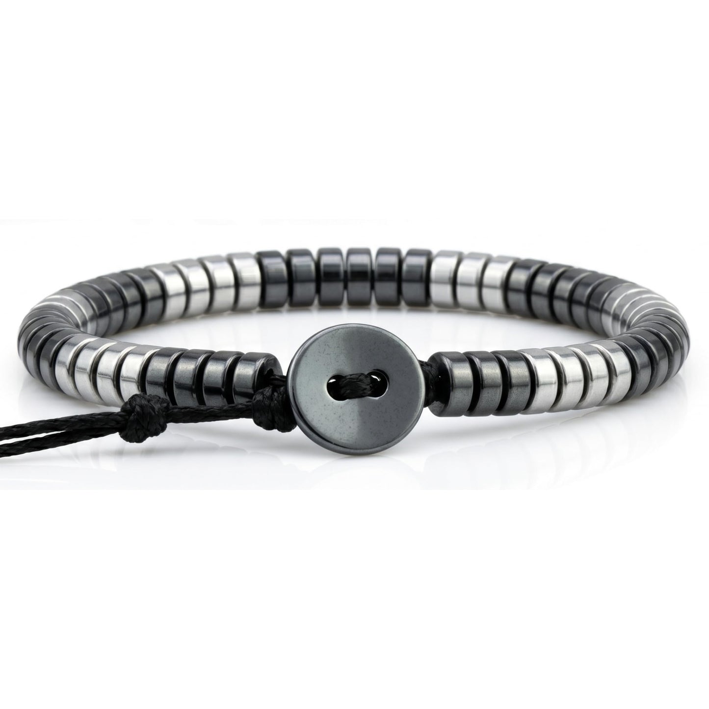 THE MEN THING Bead Bracelet SLEEK ITALY - Silver & Black Tone - Steel Bead Bracelet - Stretch Bracelet (8inch)