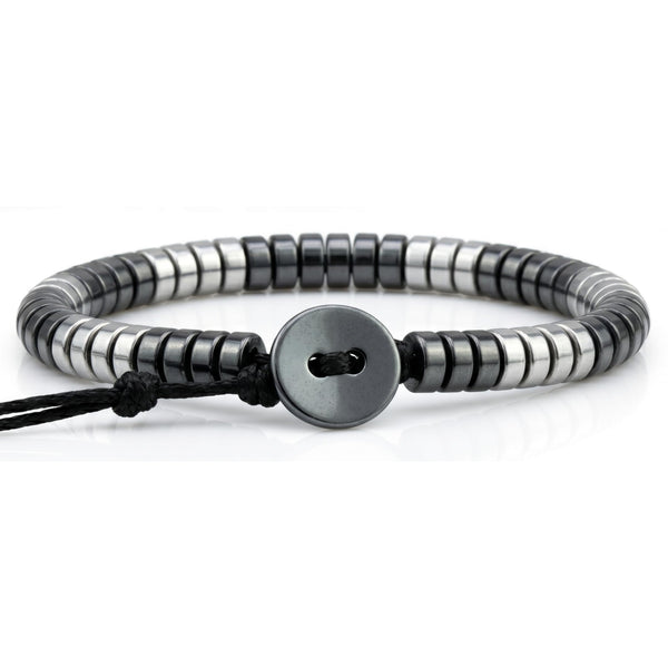 SLEEK ITALY - Silver & Black Tone - Steel Bead Bracelet - Stretch Bracelet (8inch)