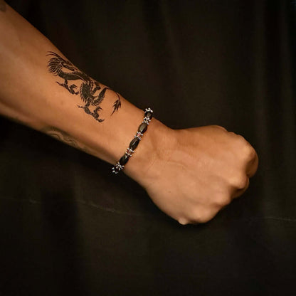 THE MEN THING Bead Bracelet SOLACE BLACK  - Beads Bracelet with Natural Stone - "7" inch Stretch Bracelet for Men & Boys