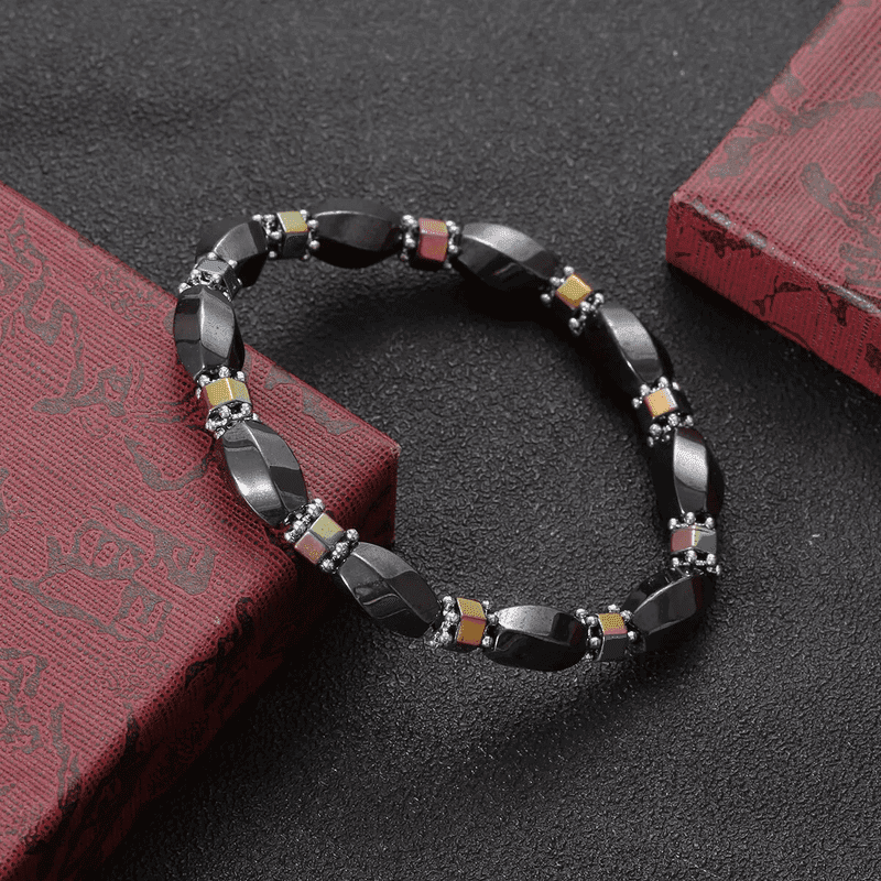 THE MEN THING Bead Bracelet SOLACE BLACK  - Beads Bracelet with Natural Stone - "7" inch Stretch Bracelet for Men & Boys