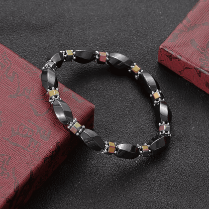 THE MEN THING Bead Bracelet SOLACE BLACK  - Beads Bracelet with Natural Stone - "7" inch Stretch Bracelet for Men & Boys