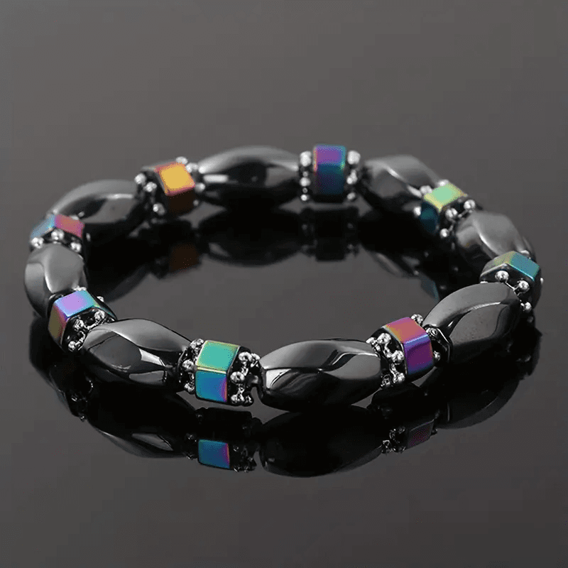 THE MEN THING Bead Bracelet SOLACE BLACK  - Beads Bracelet with Natural Stone - "7" inch Stretch Bracelet for Men & Boys